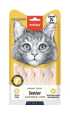 Wanpy Cat Лакомство для пожилых кошек «нежное пюре» из курицы и куриной печени